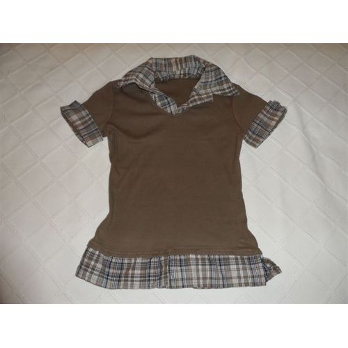 T-Shirt Col Chemise Taupe Et Écossais Okaïdi