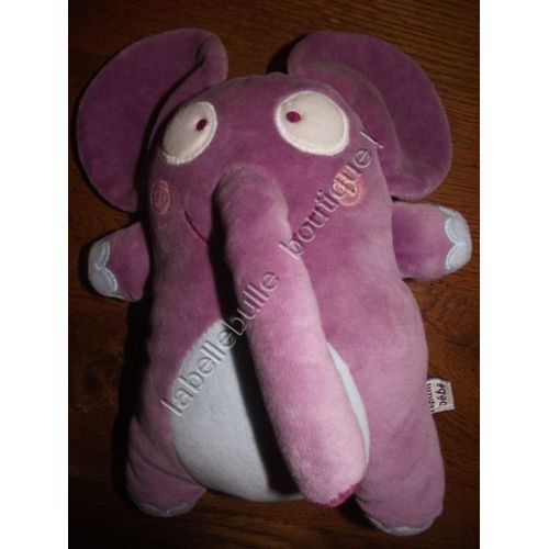 Doudou Peluche Elephant  Dpam  Du Pareil Au Même Violet Bleu Ciel Hochet Grelot 25 Cm