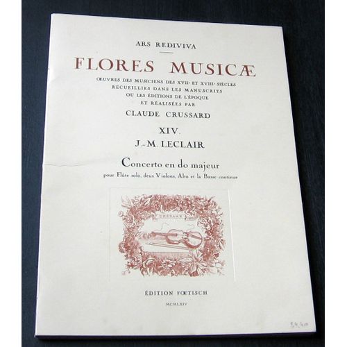 Partition Du Concerto En Do Majeur De Jean Marie Leclair Pour Flûte Solo Deux Violons Altos Et Basse Continue, Flores Musicae