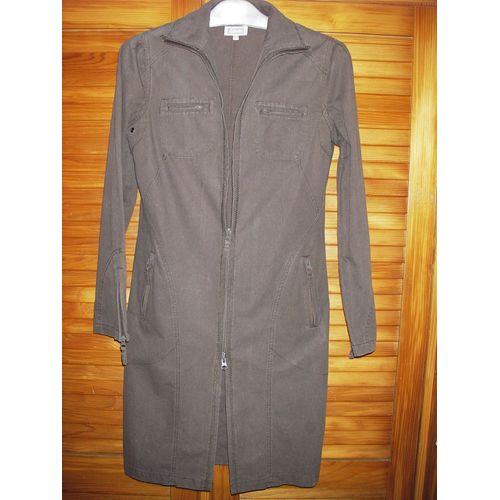 Trench Etam Mi Long 100%Coton De Couleur Marron ,Zippé À L'avant Et Au Bas Des Manches .