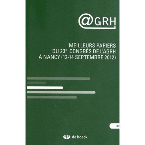 Agrh N° 3 - Meilleurs Papiers Du 23e Congrès De L'agrh À Nancy (12-14 Septembre 2012)