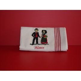 Torchon De Cuisine Nid D'abeille Brodé Alsace & Couple Alsacien 45x70cm Neuf