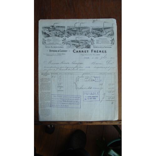 Ancienne Facture 1911 "Pates Alimentaires Rivoire & Carret"".