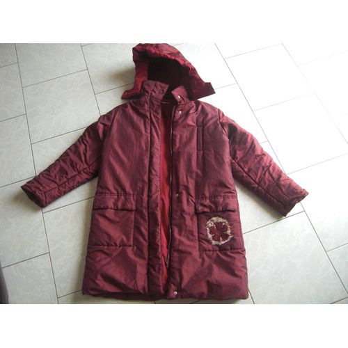 Manteau 3/4 Fille Double + Capuche 12 Ans Bordeaux Tbe