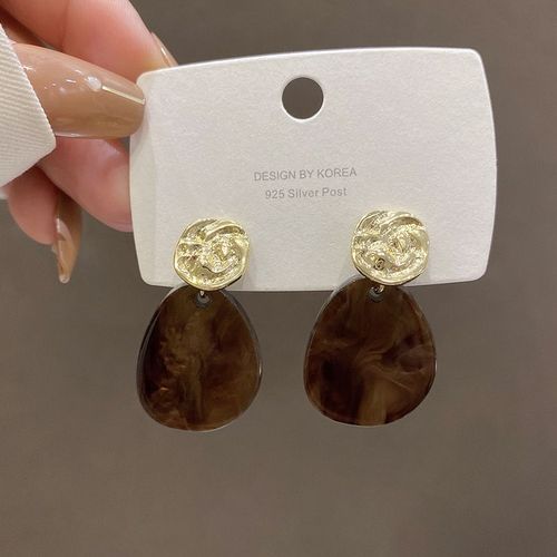 925 Argent Aiguille Rtro Irrgulier Acrylique Boucles D'oreilles Femmes Style Froid Niche Unique Boucles D'oreilles Personnalit Franaise Boucles D'oreilles-Sw-E4427 Marron