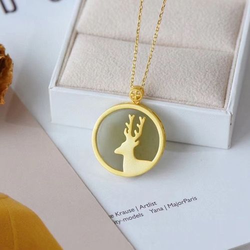 925 Plaqu Argent Incrust Synthtique Hetian Jade Saphir Tout Le Chemin Vous Pendentif Rond Lvn4858