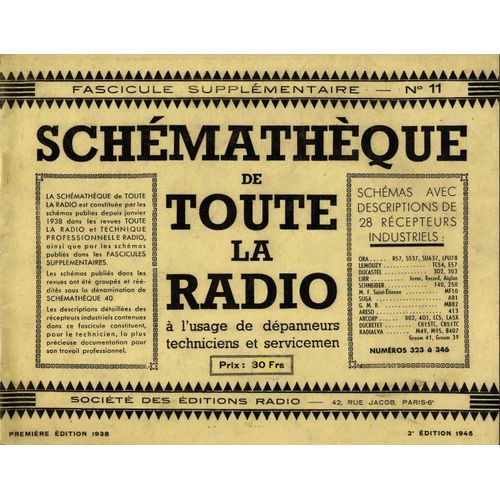 Schémathèque De Toute La Radio, Fascicule Supplémentaire N°11
