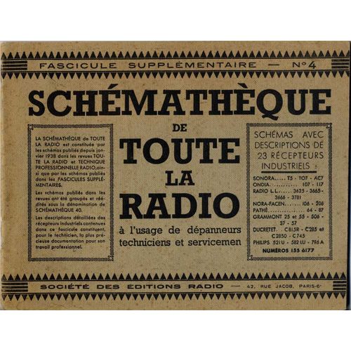 Schémathèque De Toute La Radio, Fascicule Supplémentaire N°4