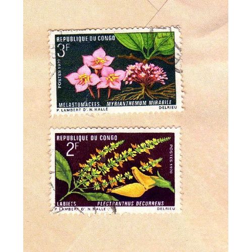 Lot De 2 Timbres Congo Fleurs 1970