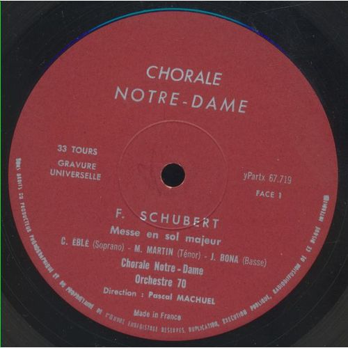 Messe En Sol Majeur(Schubert), Ricercare (Palestrina), Canzona Doppo L'epistola (Frescobaldi), Magnum (Vittoria), Ave Maria (Bouzignac), Pater (Kedrof), Credo (Gretchaninov)