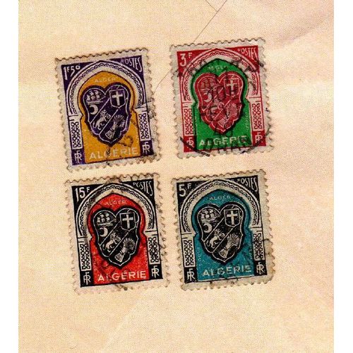 Lot De 4 Timbres Algérie Armoiries D'alger 1947