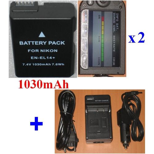 Chargeur + 2 Batteries Pour NIKON  **INFOCHIP** EN-EL14 ENEL14, Coolpix D5100 D3100 D3200 P7100 P700