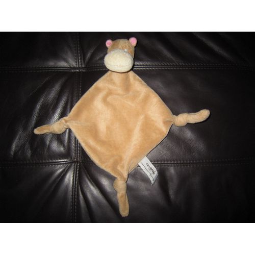 Doudou Carré Blanc Hippopotame Beige Marron Clair