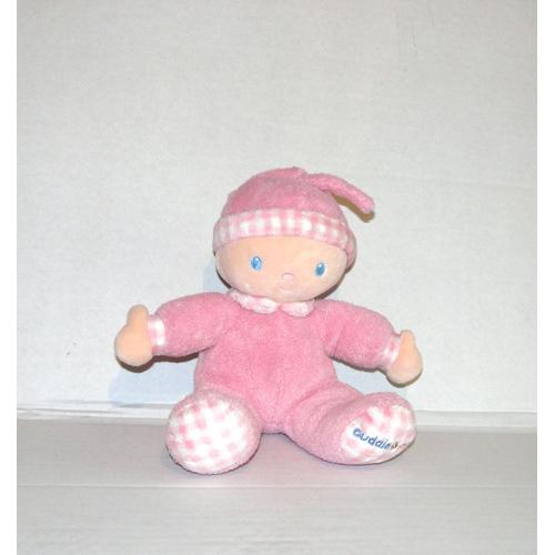 Doudou Bébé Poupon Rose Avec Vichy Rose Cuddle Me 22cm