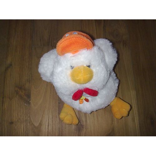 Doudou Peluche Poussin Poule Blanc Gipsy Casquette Orage Fleur.