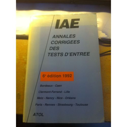 Iae Annales Corrigées Des Tests D'entrée