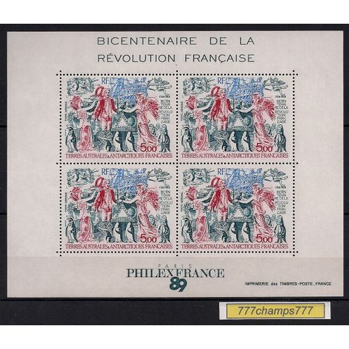 Taaf. Bicentenaire De La Révolution Française. 1989. Poste Aérienne. Bloc Feuillet 1.