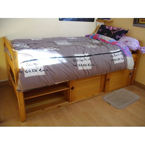 Ensemble Lit 1 Personne (90x200cm) Avec Rangement Et Une Armoire En Pin Massif