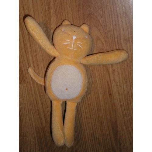 Doudou Peluche Grelot Chat Katze Cat Ours Bear Bar Jaune Ventre Blanc Influx 15/16 Cm