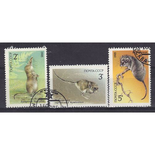 Russie 1985 : Faune D'u.R.S.S. : Musaraigne / Gerboise / Lérot - Série Entière De 3 Timbres Oblitérés