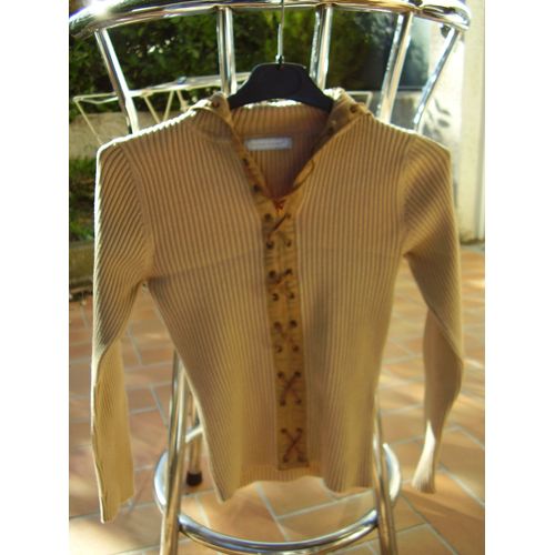 T-Shirt Manches Longues 12a Beige Avec Cordon Cuir Tressé Devant