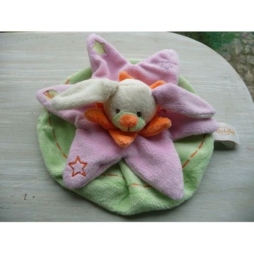 Doudou Rond,Plat,Rose Et Vert ,Lapin Baby Nat