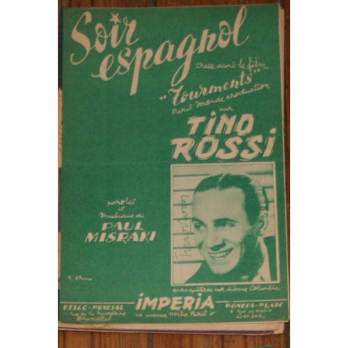 Rare Partition Tino Rossi Soir Espagnol Du Film Tourments