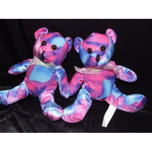 Ours Forest Distribution Doudou Multicolore Bleu Rose Peluche De 25 Cm Lot De 2
