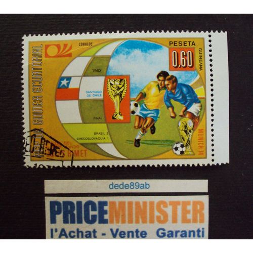 Guinée..Rép De Guinéa Équatorial.0.60 Peseta.Brésil 3 / Tchécoslovaquie 1.Oblitéré.