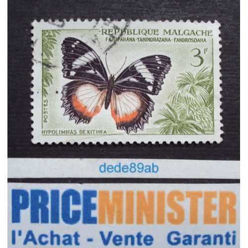 Madagascar..3f République Malgache.Papillon : Hypolimnas Dexithea. Oblitéré.