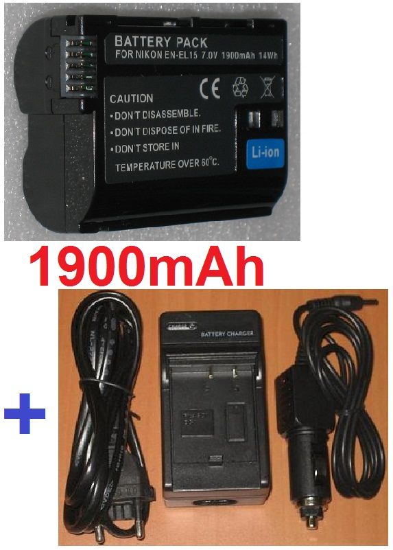 Chargeur + Batterie Pour NIKON ENEL15 EN-EL15, Nikon 1 V1, D7000, D800, D800E, MB-D12 **1900mAh**