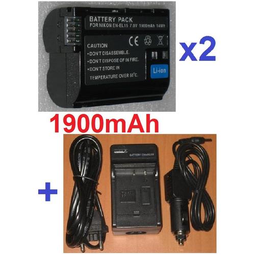 Chargeur + 2 Batteries Pour NIKON ENEL15 EN-EL15, Nikon 1 V1, D7000, D800, D800E, MB-D12 **1900mAh**