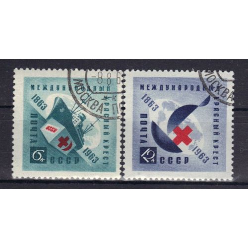 Russie 1963 : Centenaire De La Croix-Rouge Internationale : Navire-Hôpital / Emblème Du Centenaire - Série Entière De 2 Timbres Oblitérés