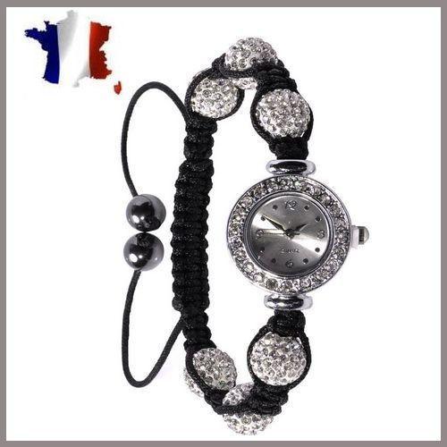 Montre Strass Et Bracelet Shamballa-Boules De Cristaux Swarovski Diamants Et Hematites-Disco