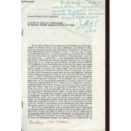 Le Poete, Le Rateu Et La Pierre Ponce : De Quelques Interets Marginaux D'alfred De Vigny - Extrait Le Romantisme - N°59 - N°1/1988).