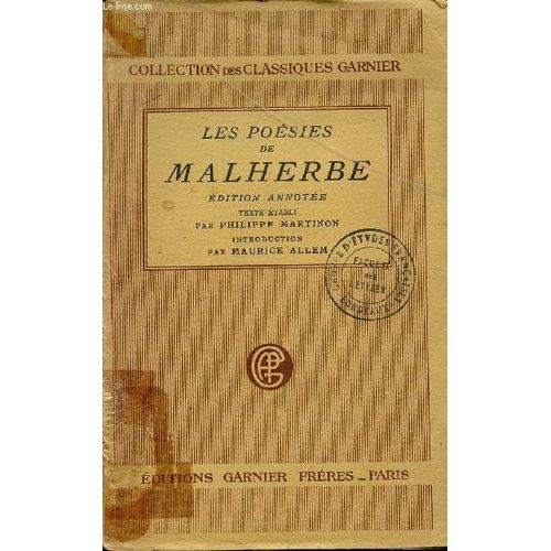Les Poesies De Malherbe / Collection Des Classiques Garnier.