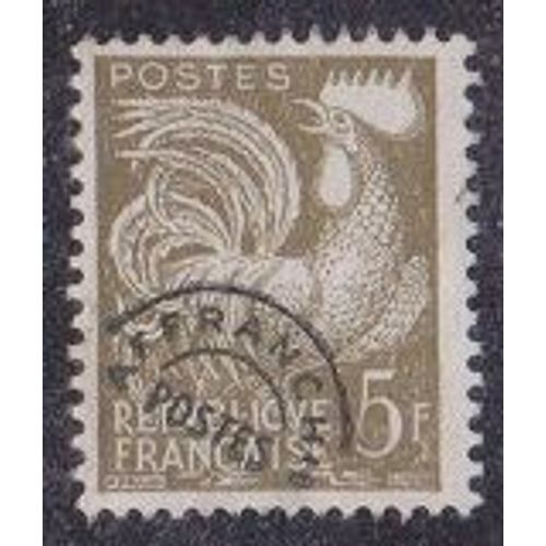 Timbre N° P.R.107 Y&t 5,00 F Brun-Olive Type Coq Gaulois