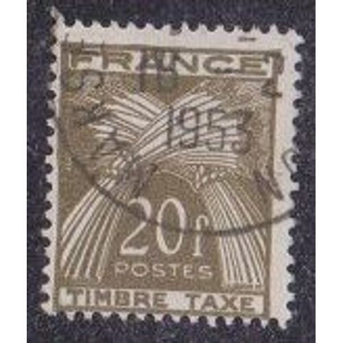 Timbre N° T.A.87 Y&t 20,00 F Brun-Olive Type Gerbes Légende France Timbre Taxe