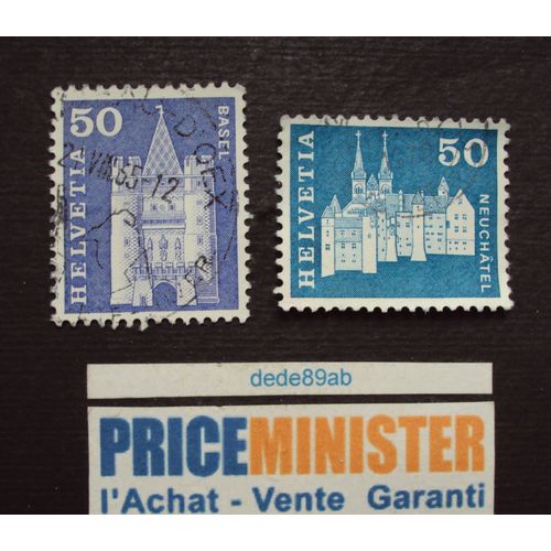 Suisse..2 Timbres 50 Helvetia. Basel & Neuchâtel . Oblitérés.