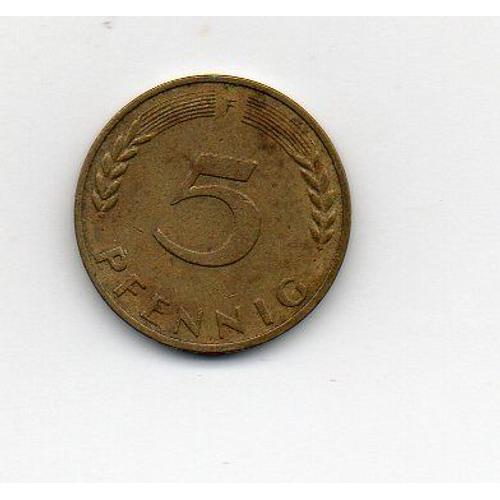 Allemagne 5 Pfennig 1969 Lettre F Acier Plaqué Laiton