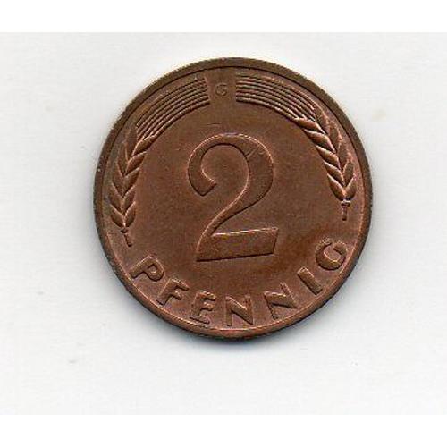 Allemagne 2 Pfennig 1969 Lettre G Acier Plaqué Cuivre