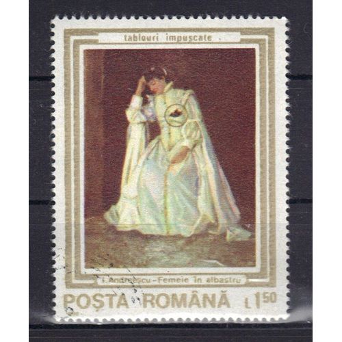 Roumanie 1990 : Oeuvres D'art Endommagées Durant La Révolution De 1989 : "Femme En Bleu" De Ion Andresscu (1850-1882) - Timbre Oblitéré