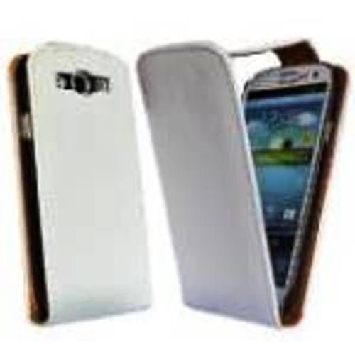 Housse Etui Coque Vrai Cuir Blanc Veritable Pour Samsung Galaxy S3 Siii + Film