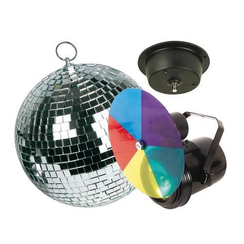 KIT LUMIÈRE DISCO - PROJECTEUR PAR36, DISQUE DE 5 COULEURS, BOULE À FACETTES Ø 20cm AVEC MOTEUR