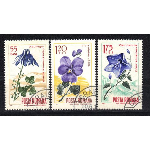 Roumanie 1967 : Fleurs Des Carpates - Série De 3 Timbres Oblitérés