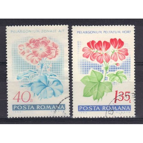 Roumanie 1968 : Géraniums - Série De 2 Timbres Oblitérés