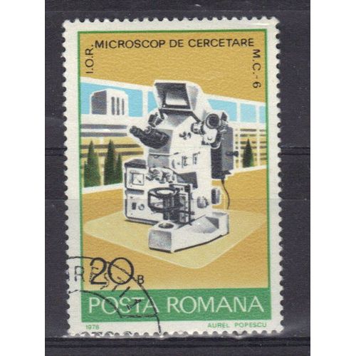 Roumanie 1978 : Industries Roumaines : Microscope M.C.-6 - Timbre Oblitéré