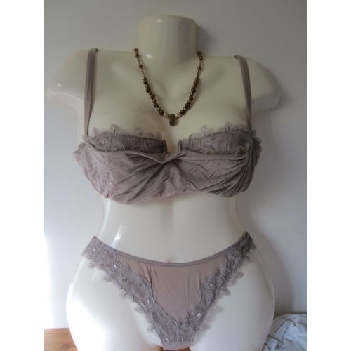Ensemble Soutien Gorge 95 D Et 2 Tangas 38/40 Beige