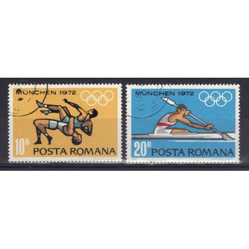 Roumanie 1972 : Jeux Olympiques De Munich : Lutte / Kayak - Série De 2 Timbres Oblitérés