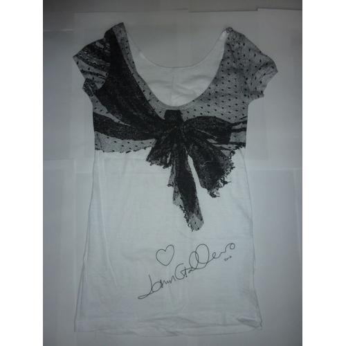 T-Shirt John Galliano Pour Biba Blanc Avec Motif Noir - Taille S